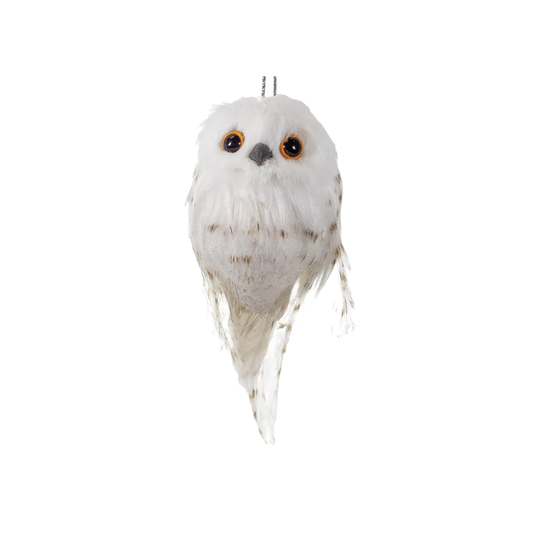 White With Brown Stripes Hanging Owl Ornament