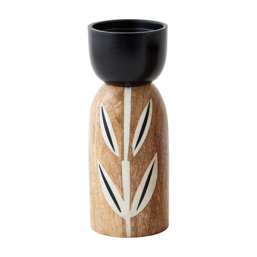 Hand Carved Pillar Candle Holder - White Stem