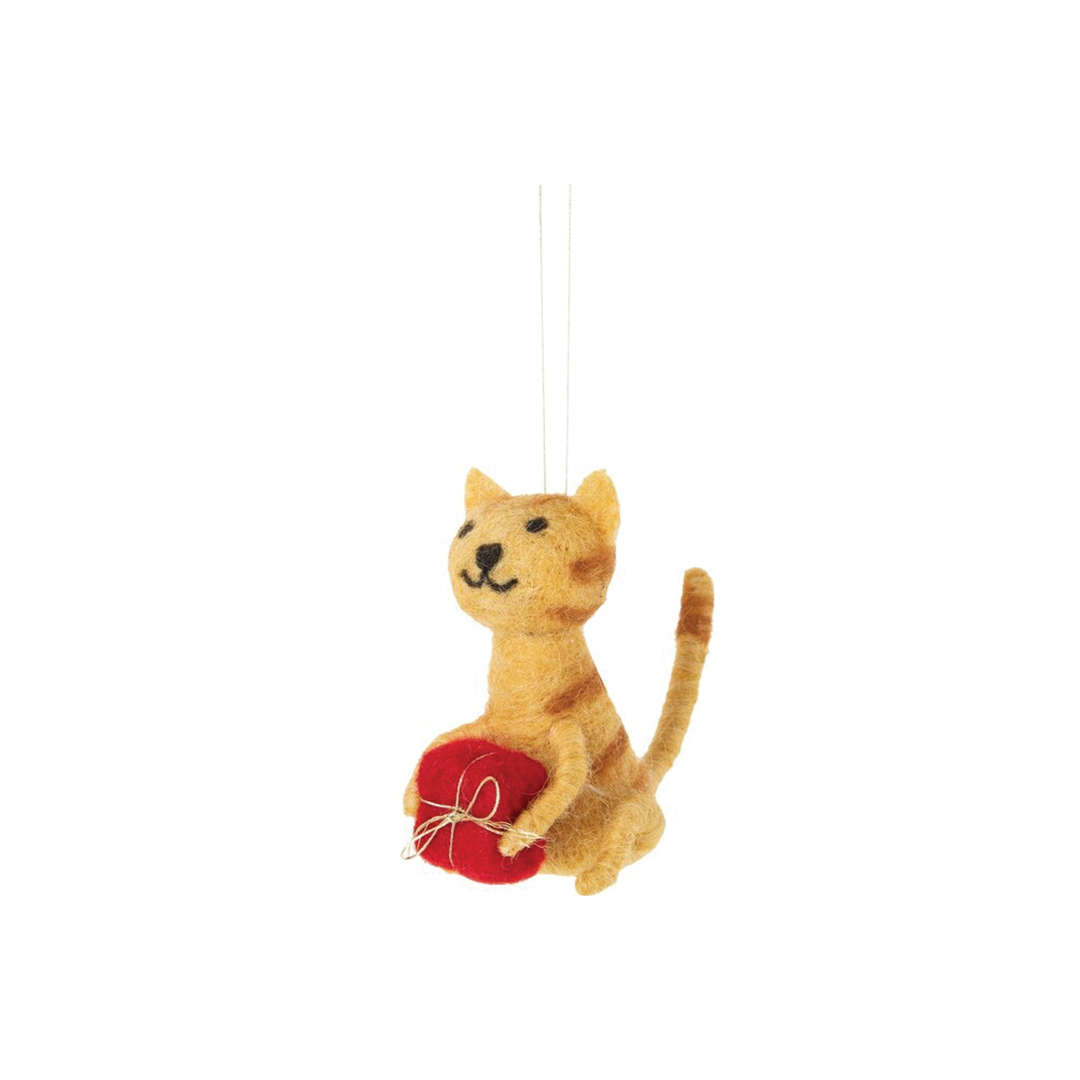 Cat With Gift Felt Ornament
