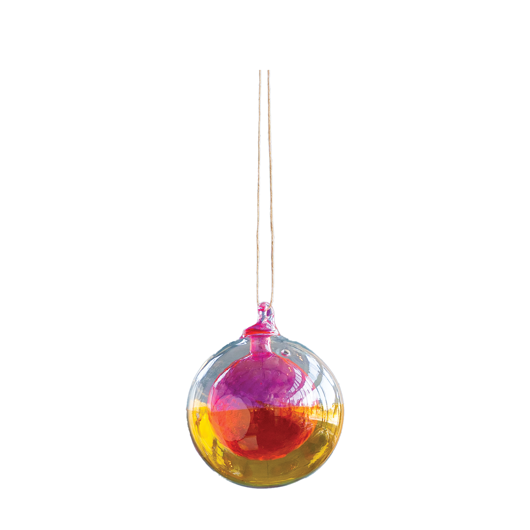 Swirl Ball In A Ball Ornament - Yellow & Pink