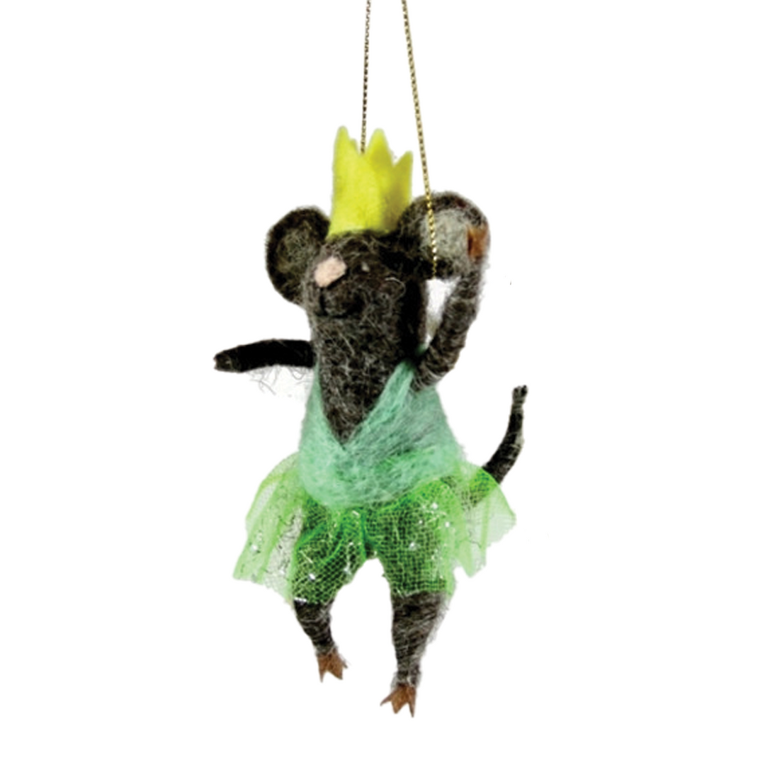 Felt Ballerina Mouse Ornament - Green