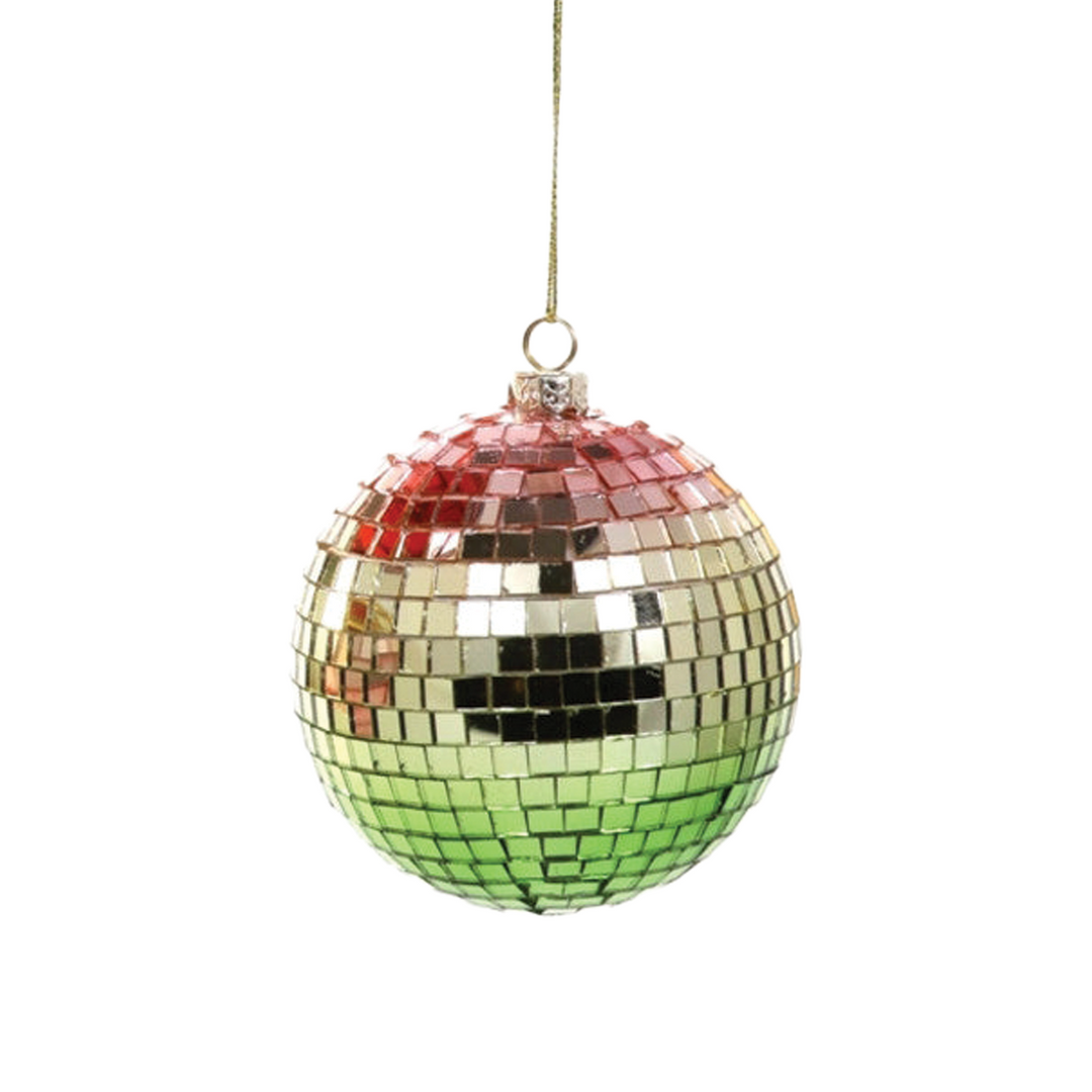 Mirrored Ball Ornament - Medium Pink To Green