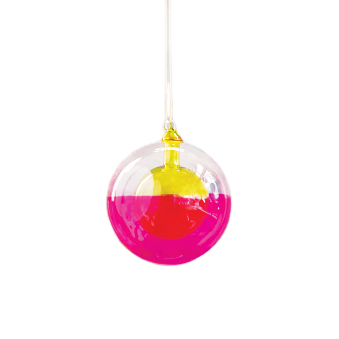 Double Ball Glass Ornament - Pink & Yellow