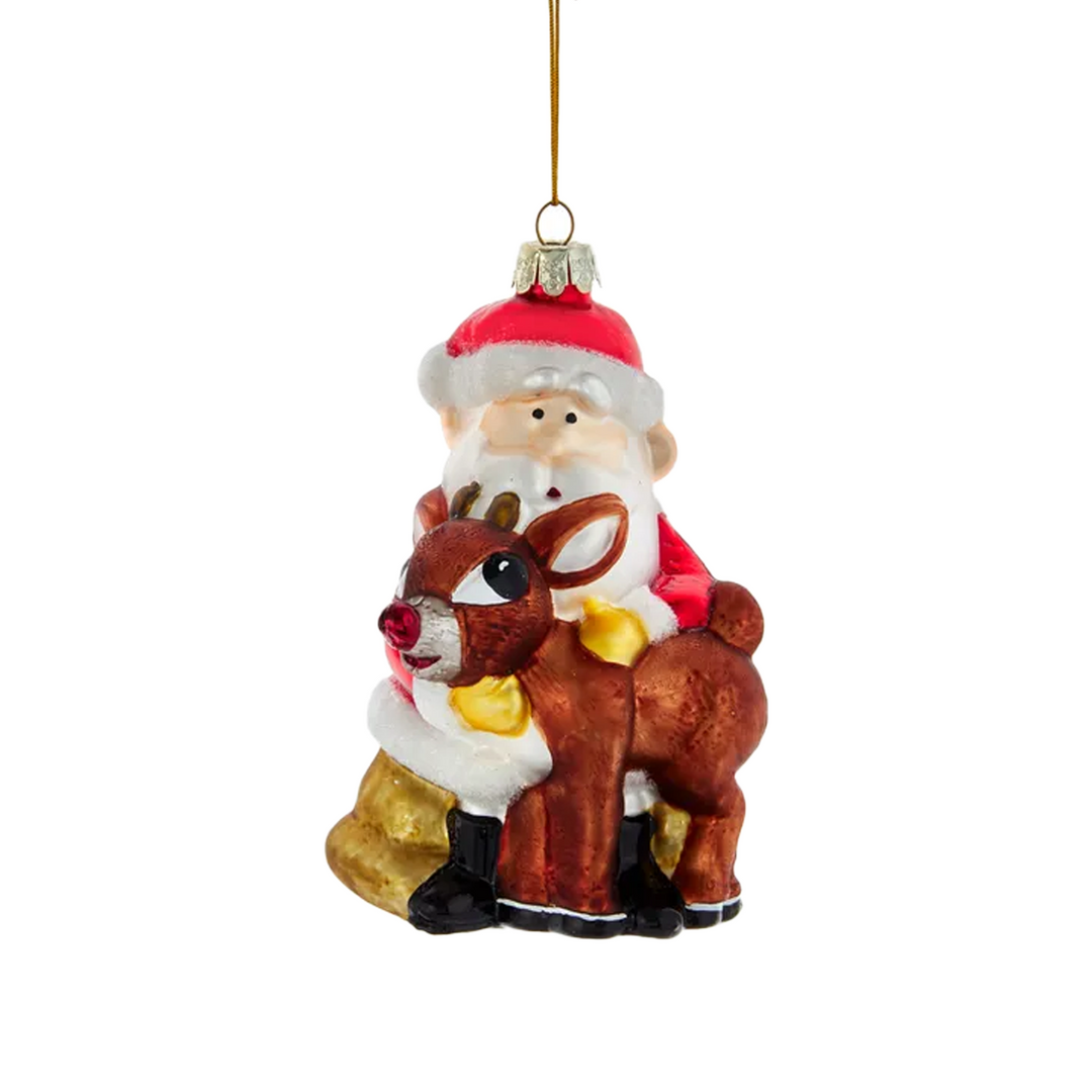 Rudolph The Red Nose Reindeer Glass Ornament - Santa