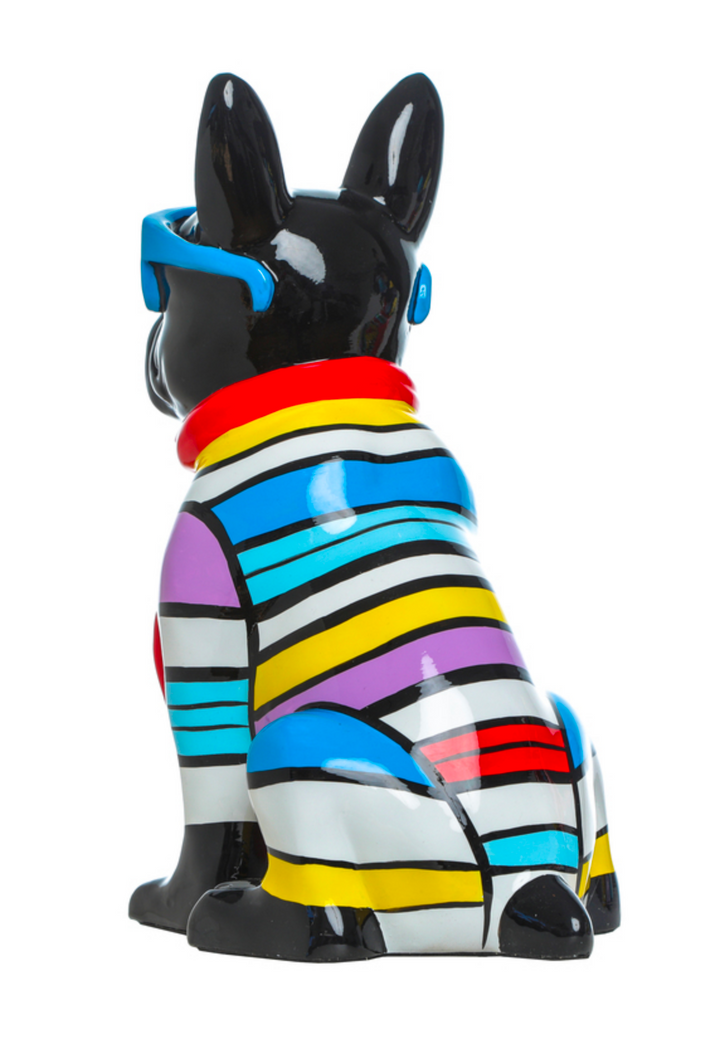French Bulldog Color Stripe with Blue Glasses - Sitting