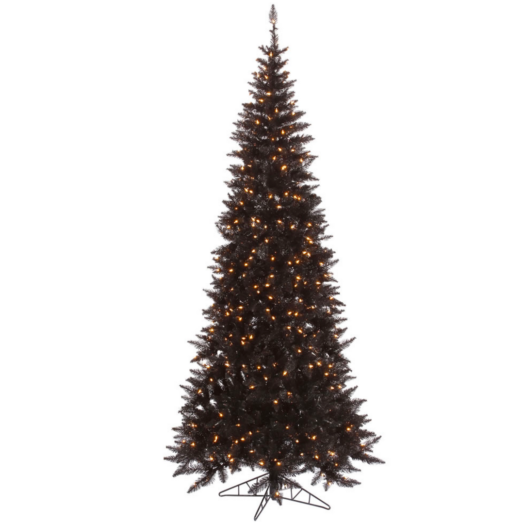 Black Slim Fir Tree - 7.5' x 40" Pre-Lit with 500 Italian Style Warm White Dura-Lit LED Lights