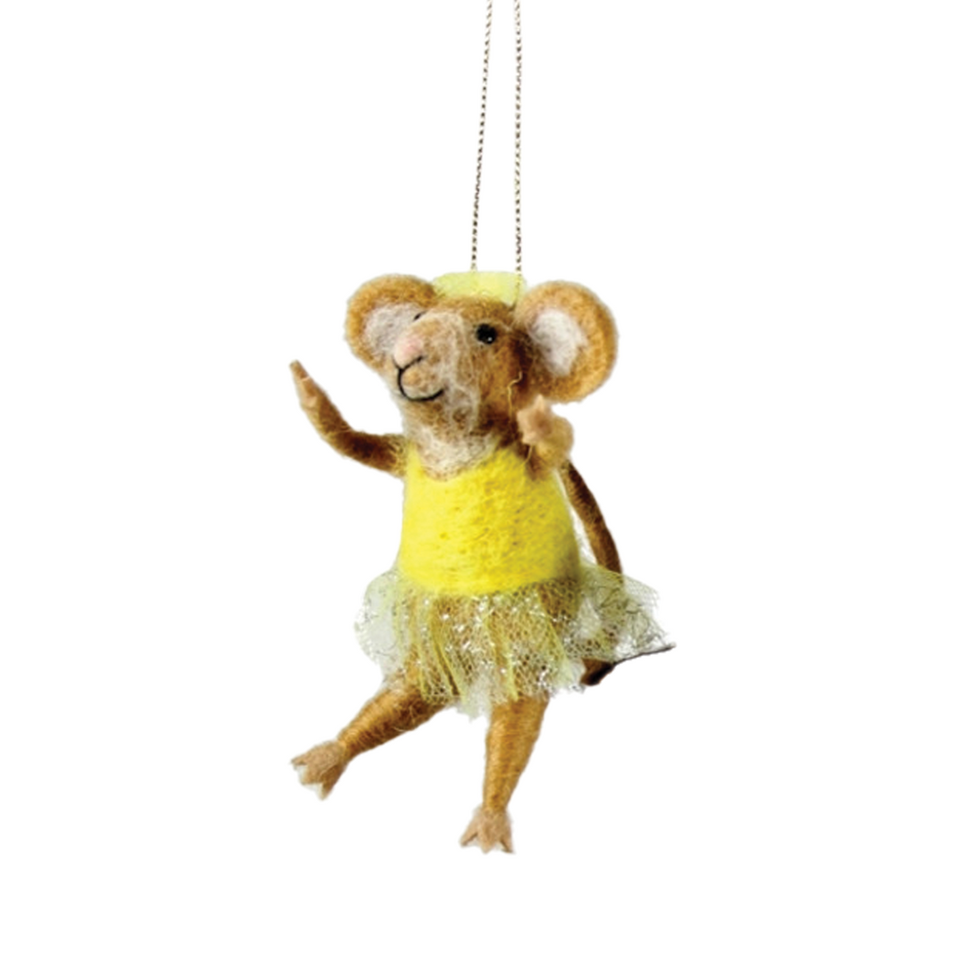 Felt Ballerina Mouse Ornament - Yellow