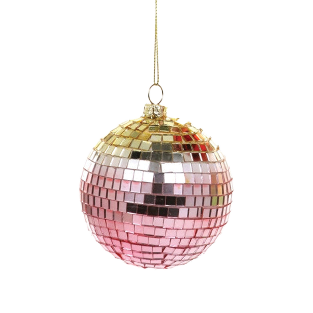 Mirrored Ball Ornament - Medium Yellow To Pink