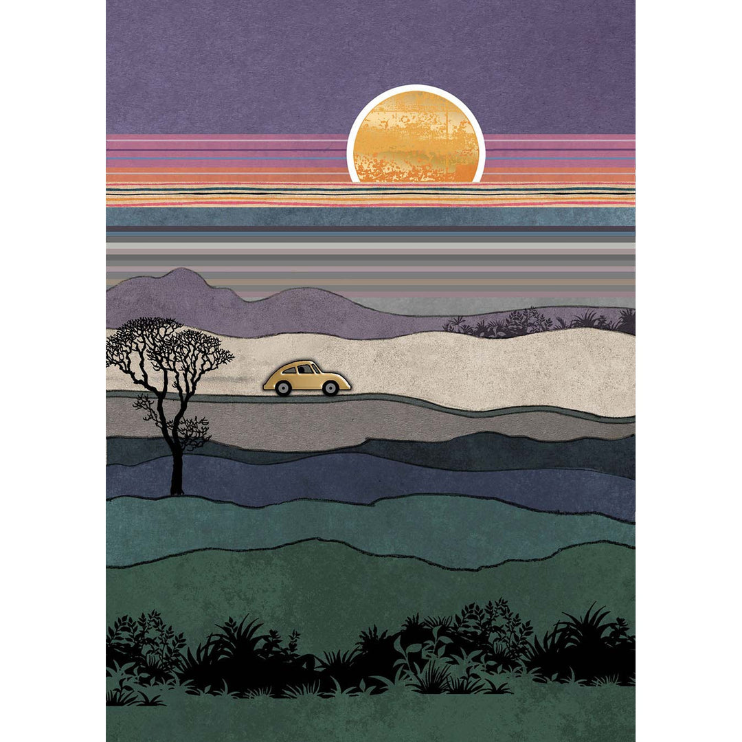 Car Sunset Blank Greeting Card