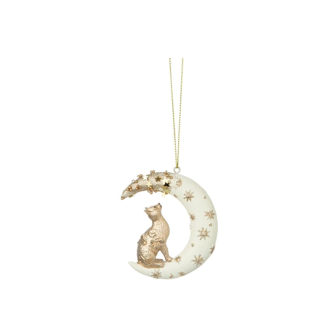 Cat In Crescent Moon Ornament - Gold Cat