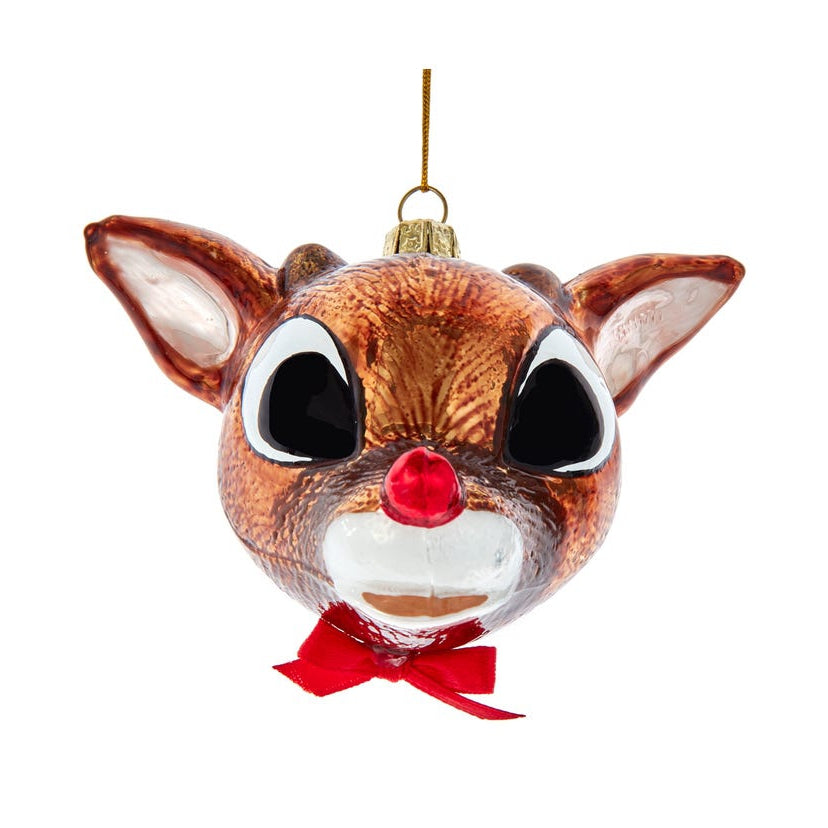 Rudolph The Red Nose Reindeer Head Glass Ornament