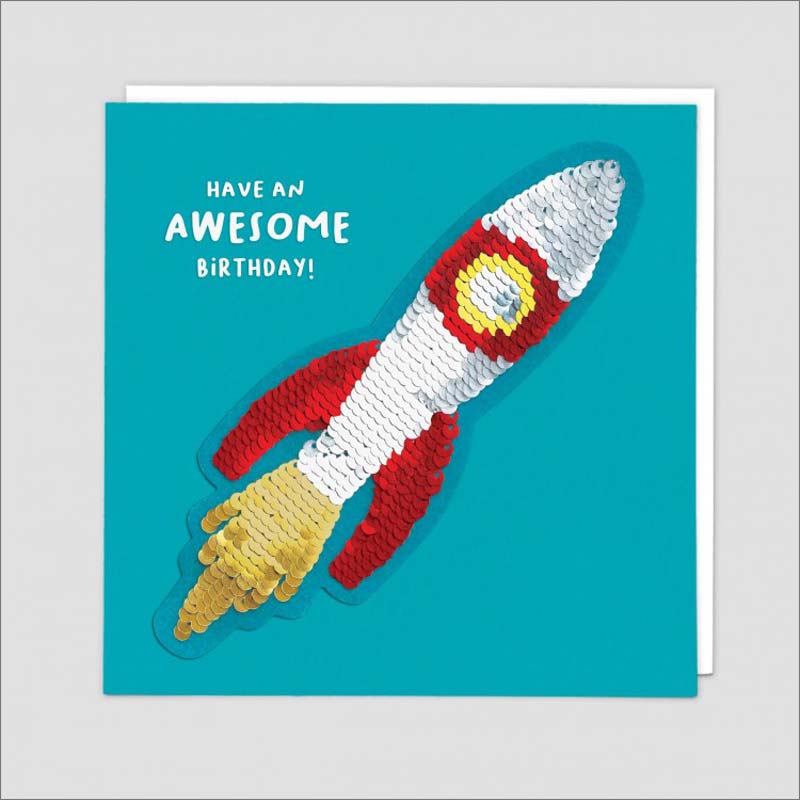 Rocket Reversible Sequin - Birthday Card