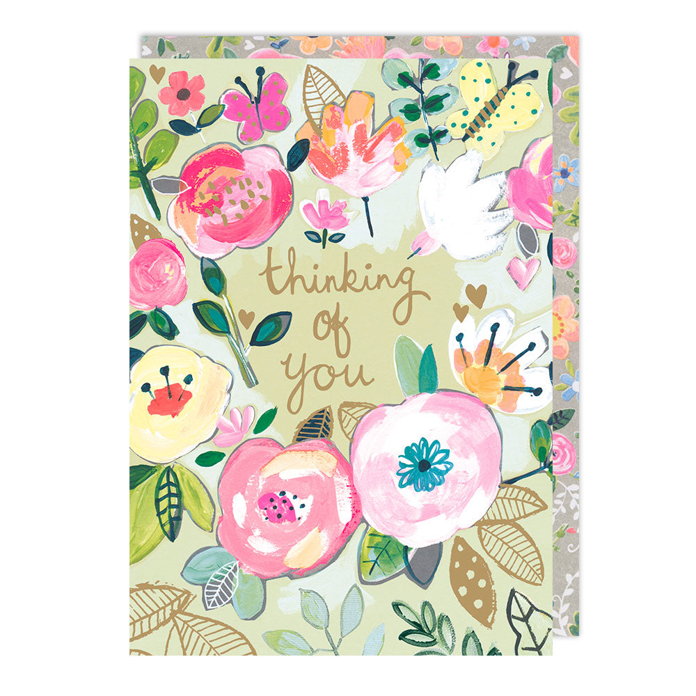 Flowers On Green Thinking Of You Greeting Card