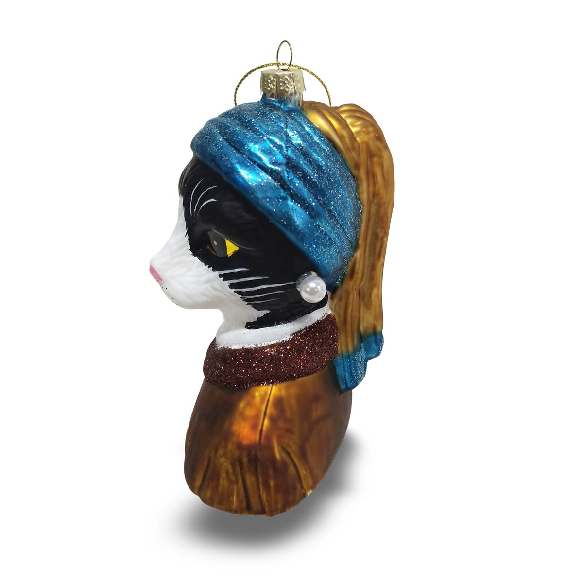 Tuxedo Cat With A Pearl Earring Ornament
