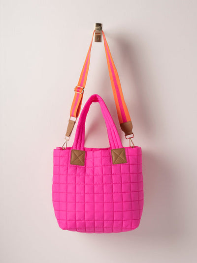 Ezra Quilted Nylon Tote - Magenta