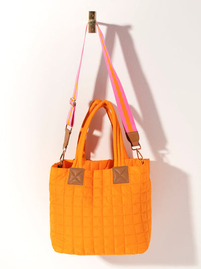 Ezra Quilted Nylon Tote - Orange