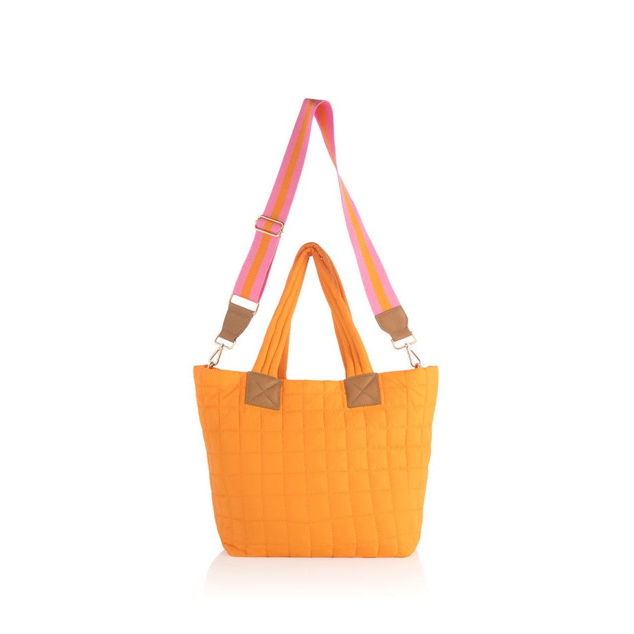 Ezra Quilted Nylon Tote - Orange