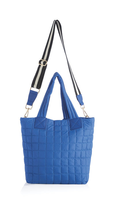 Ezra Quilted Nylon Tote - Blue