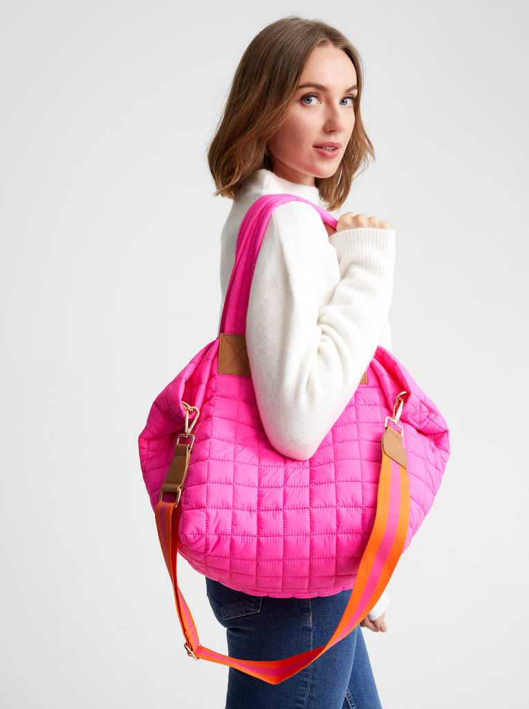 Ezra Quilted Nylon Tote - Magenta