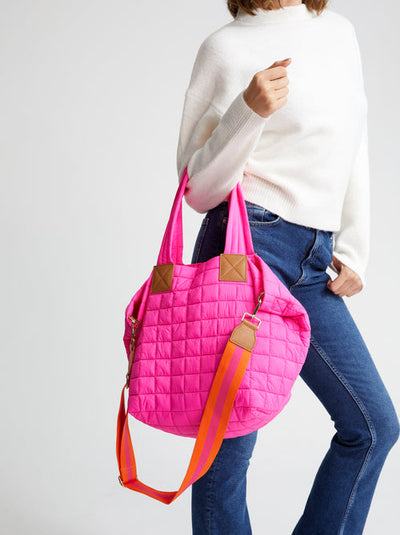 Ezra Quilted Nylon Tote - Magenta