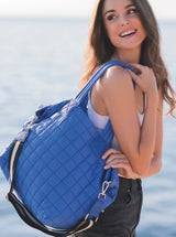 Ezra Quilted Nylon Tote - Blue