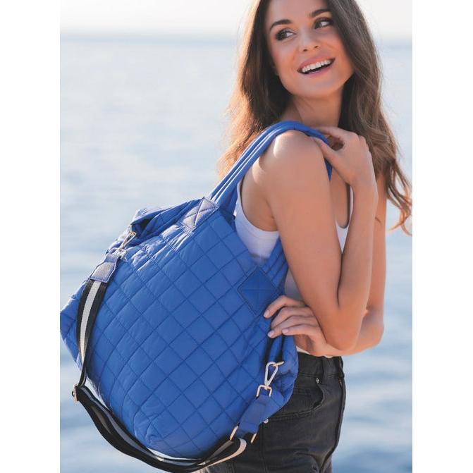 Ezra Quilted Nylon Tote - Blue