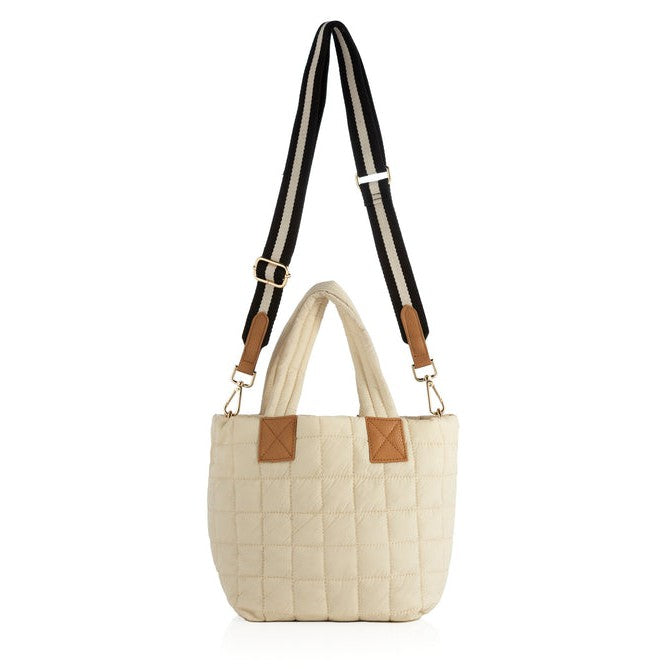 Ezra Quilted Nylon Mini Cross Body Tote - Ivory