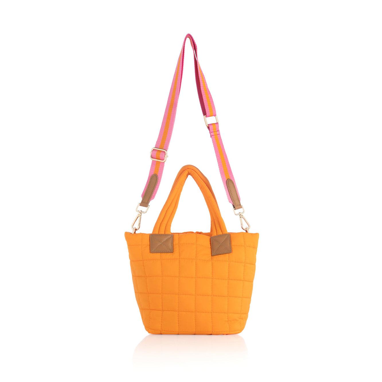 Ezra Quilted Nylon Mini Cross Body Tote - Orange