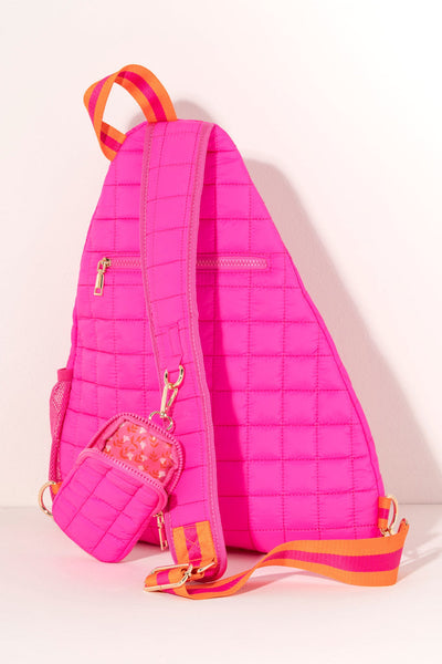 Ezra Quilted Nylon Sling Bag - Magenta