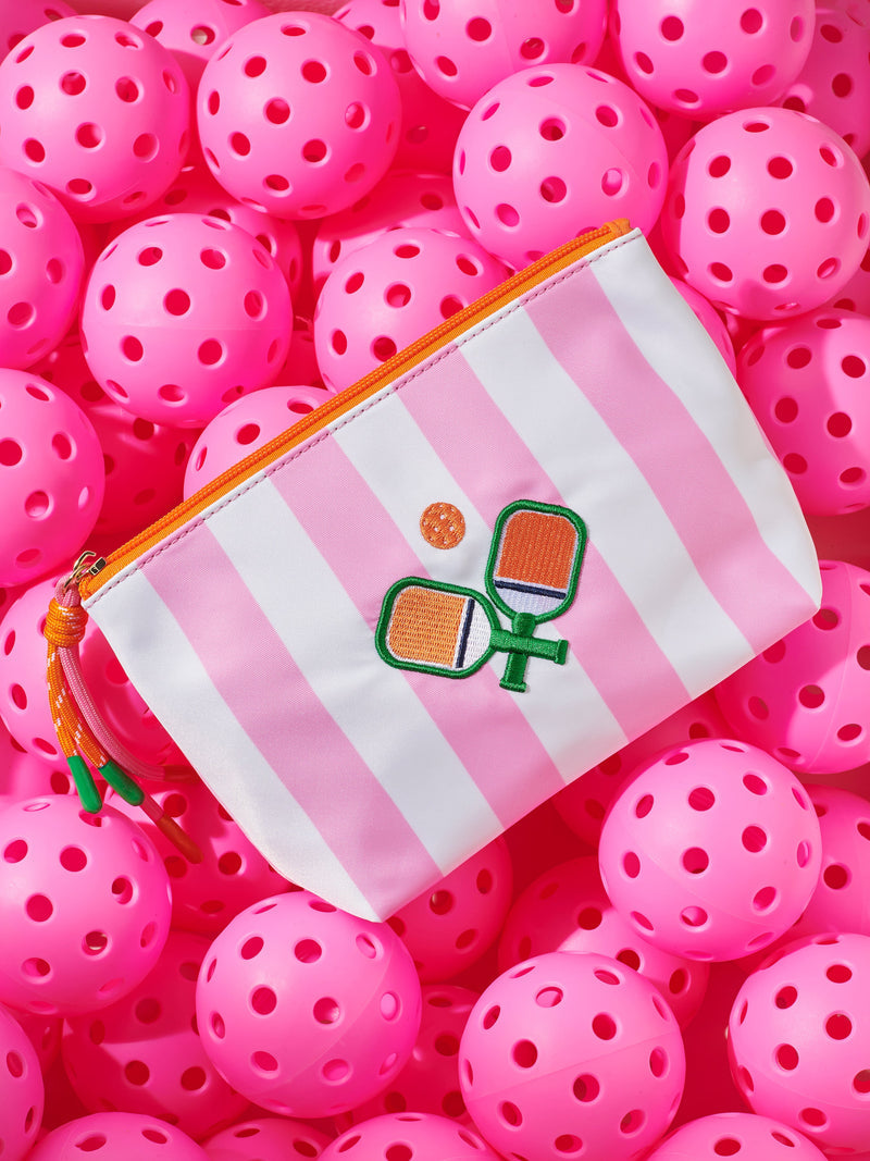 Pickleball Paddles Pink Stripe Medium Zip Pouch