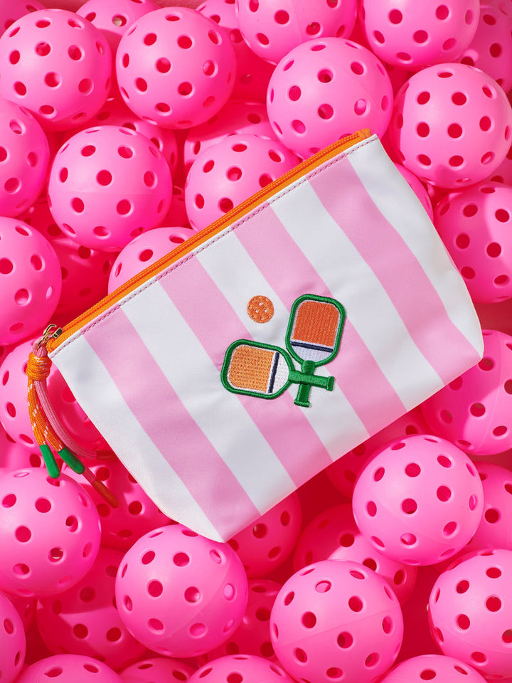 Pickleball Paddles Pink Stripe Medium Zip Pouch
