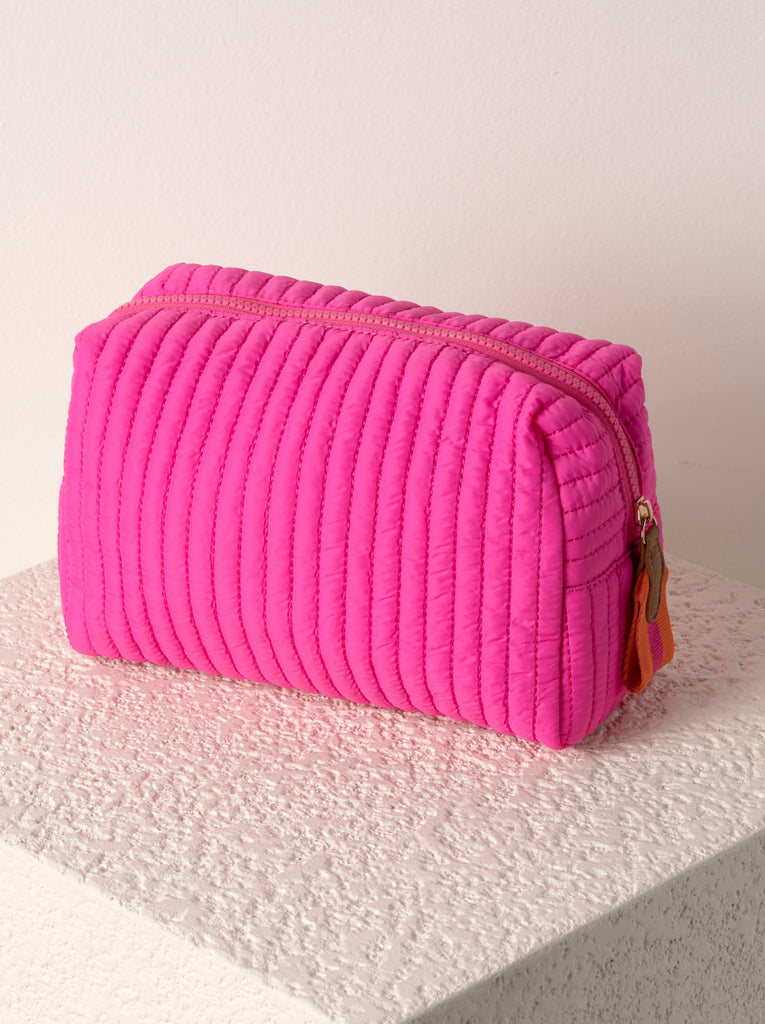 Ezra Quilted Nylon Large Cosmetic Pouch - Magenta