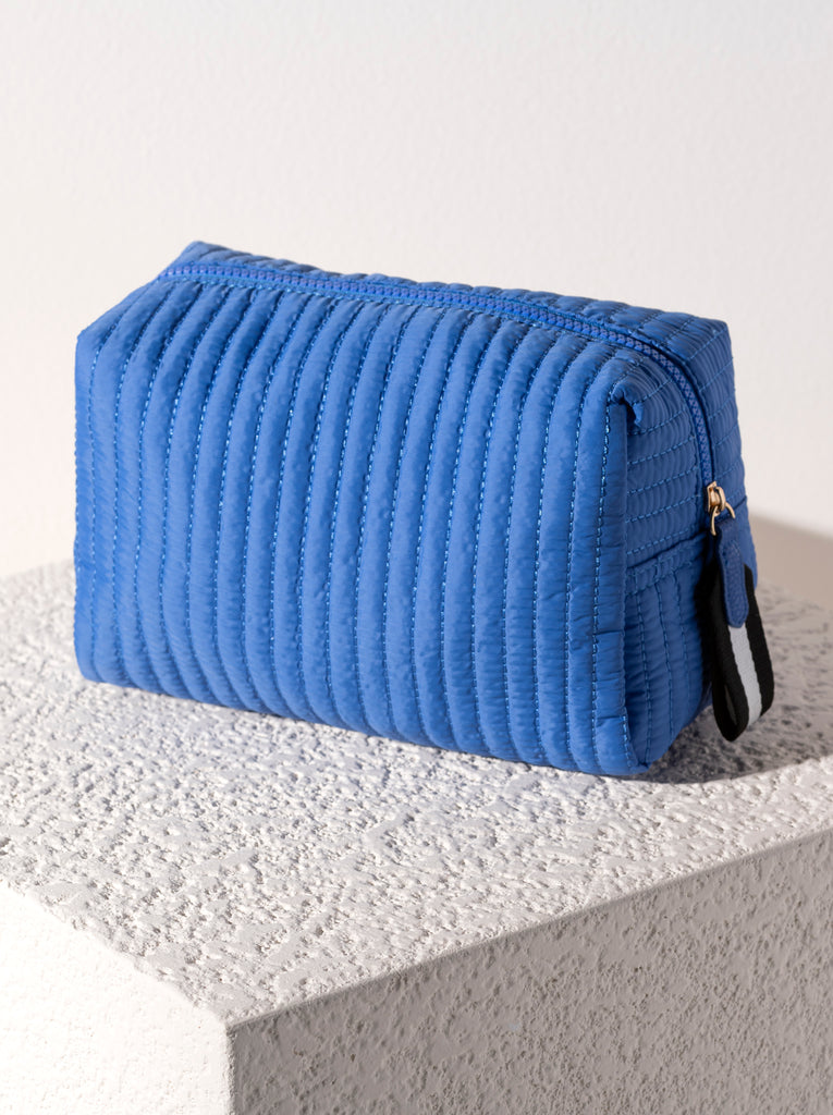 Ezra Quilted Nylon Large Cosmetic Pouch - Blue