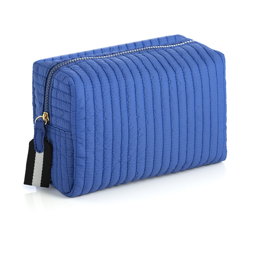 Ezra Quilted Nylon Large Cosmetic Pouch - Blue