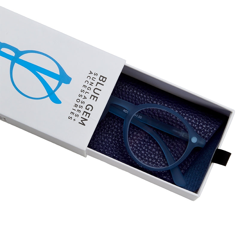 Soft Round Reading Glasses With Case - Blue