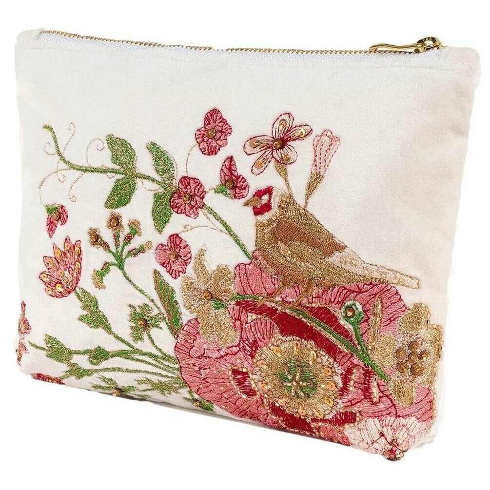 Goldfinch Mid Sized Embroidered Zip Pouch