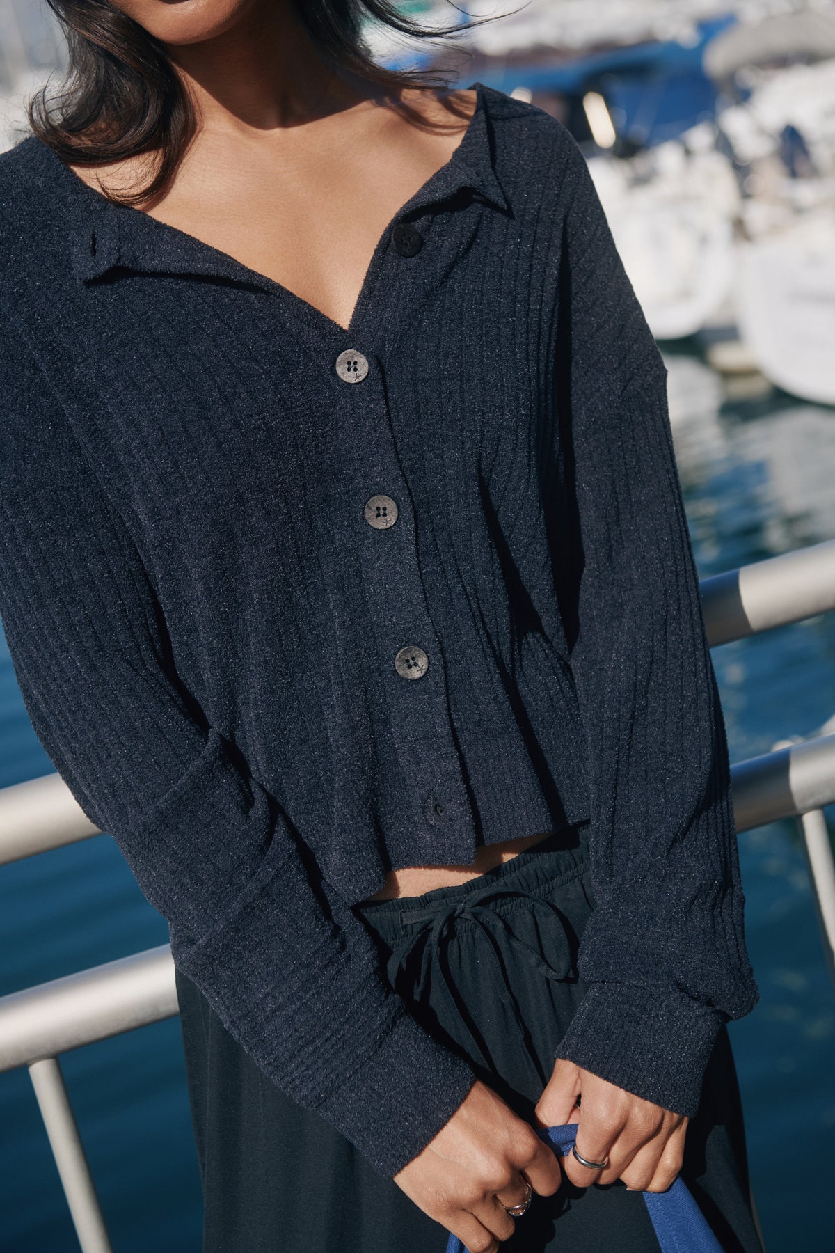 CozyChic Ultra Lite® Textured Rib Cardigan - Black
