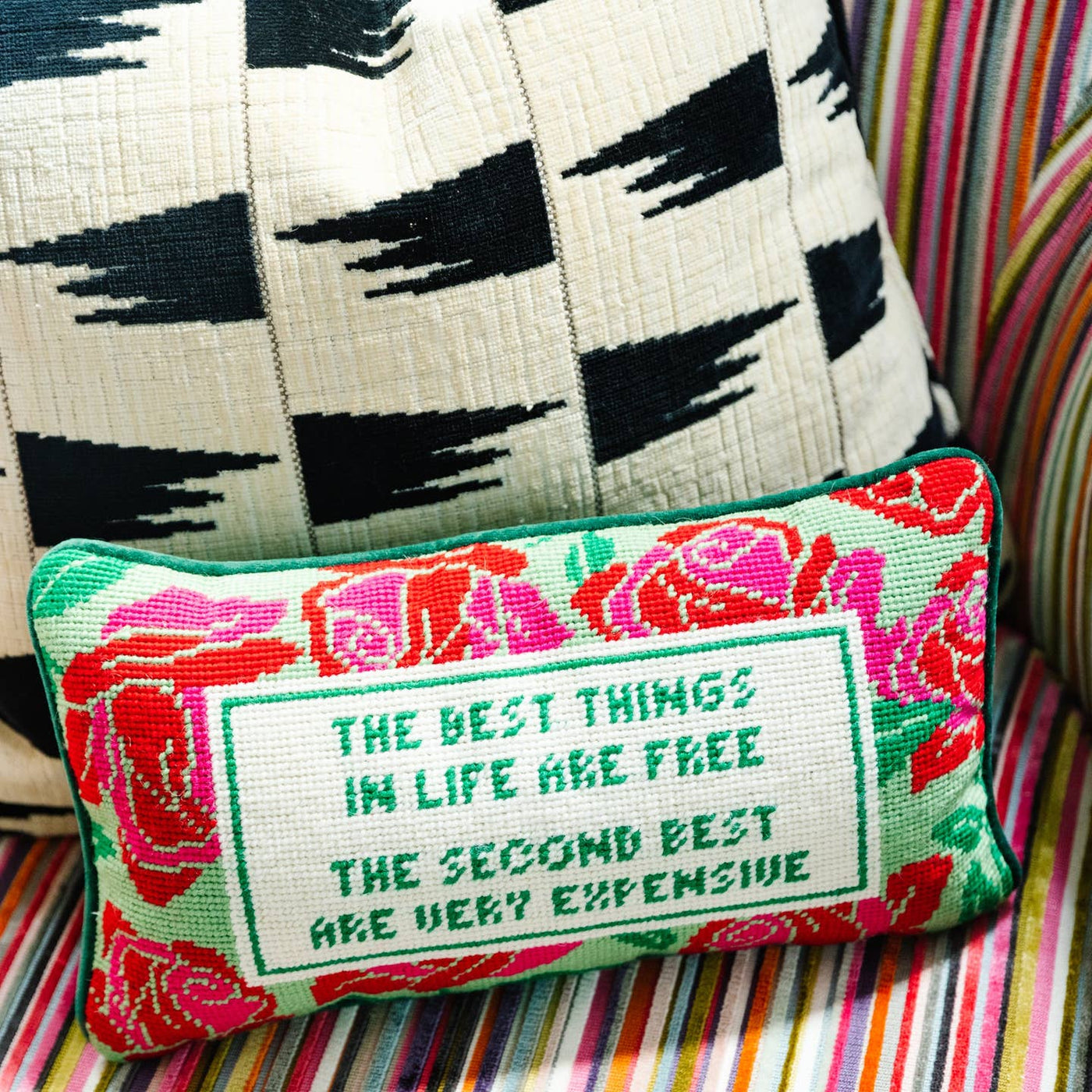 The Best Things In Life Needlepoint Pillow