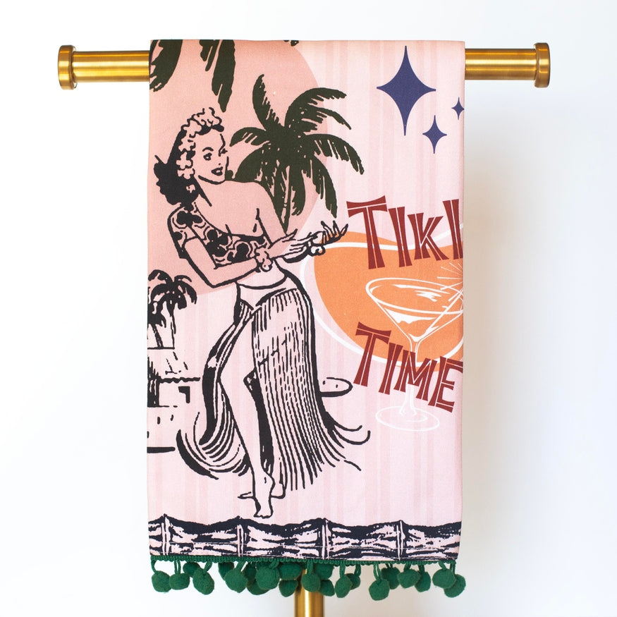 Vintage Tiki Time Tea Towel With Trim - Just Fabulous Palm Springs
