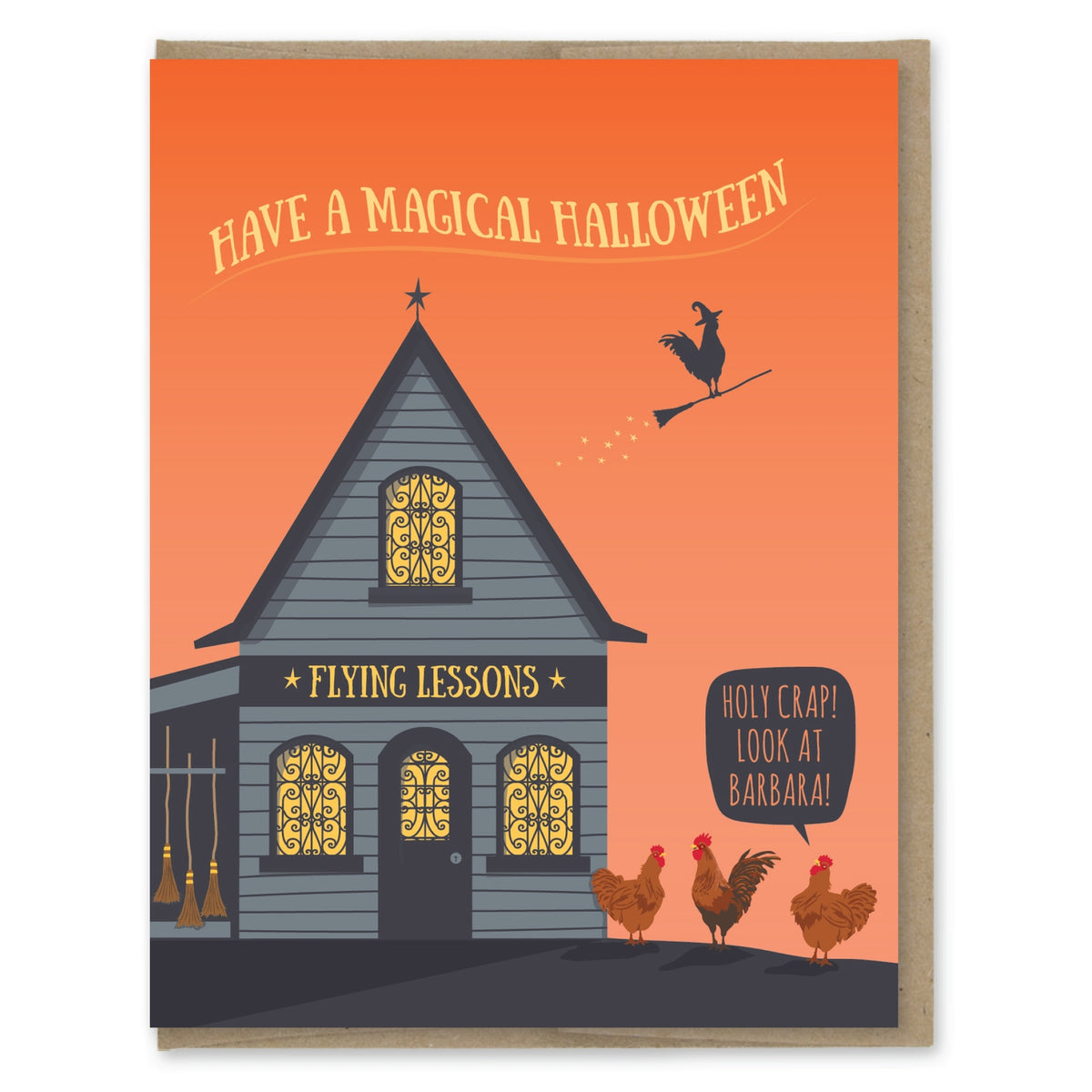 Chicken Flying Lessons Halloween Card