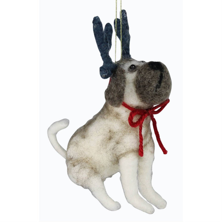 Bulldog With Antlers Felt Ornament