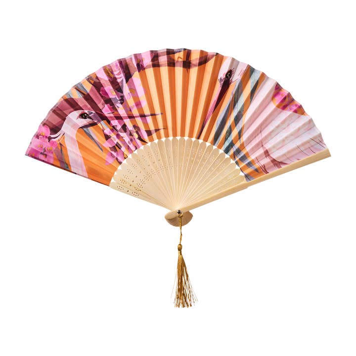 Oriental Crane Satin Fan