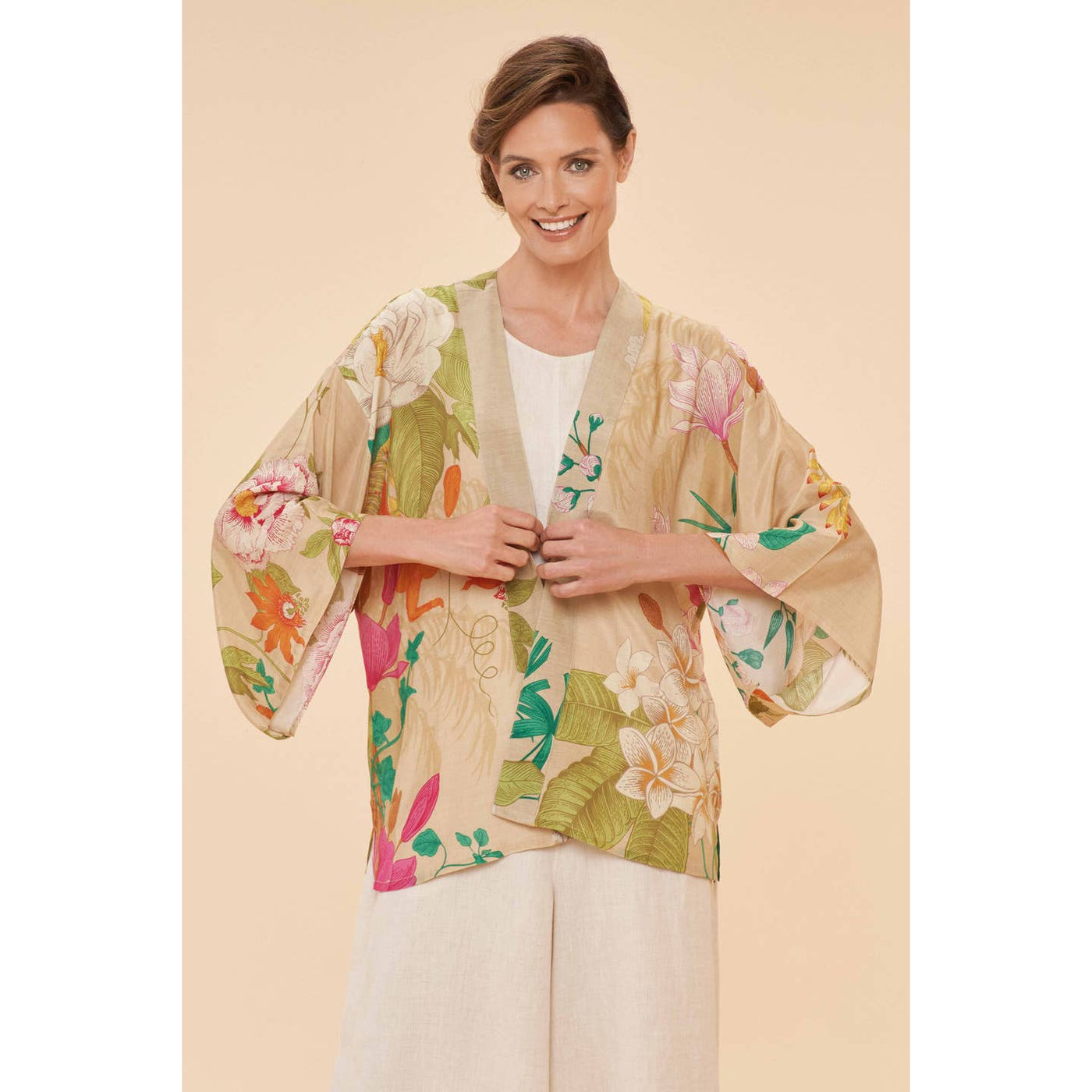 Tropical Flora & Fauna Kimono Jacket - Coconut