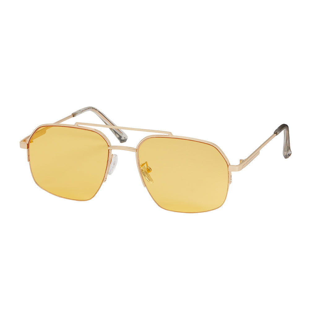 Jade Square Metal Aviator Sunglasses - Gold With Yellow Lenses
