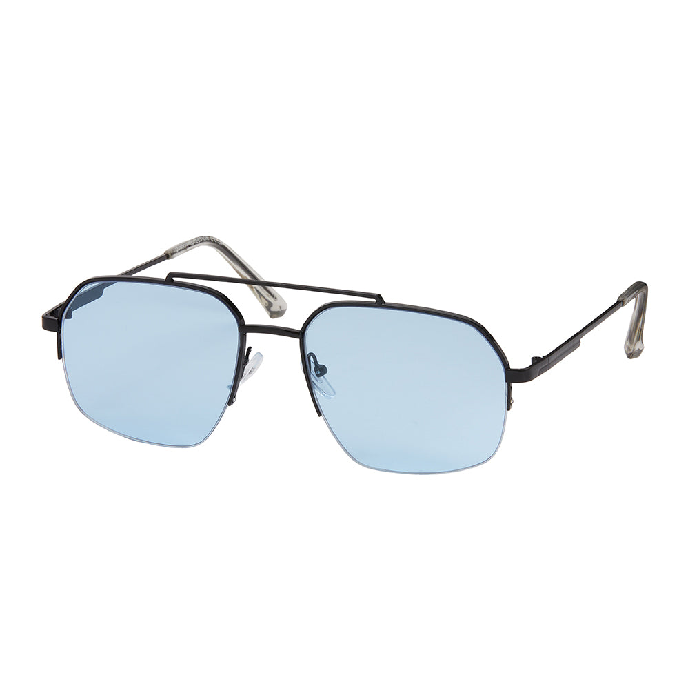Jade Square Metal Aviator Sunglasses - Black With Blue Lenses