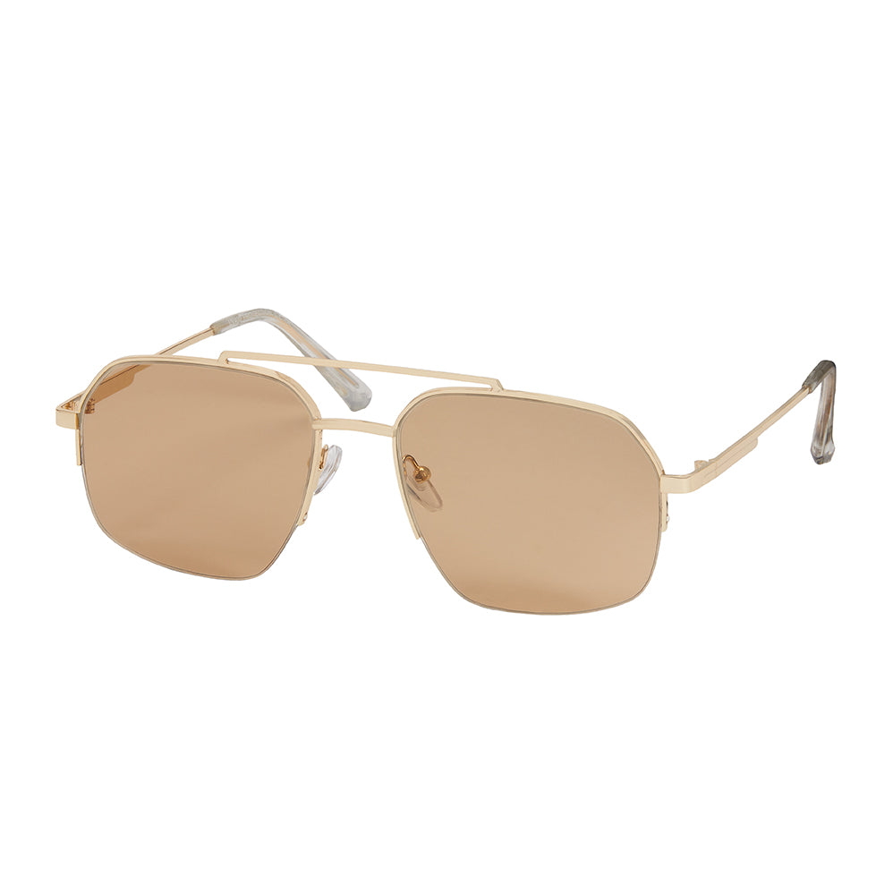 Jade Square Metal Aviator Sunglasses - Gold With Brown Lenses