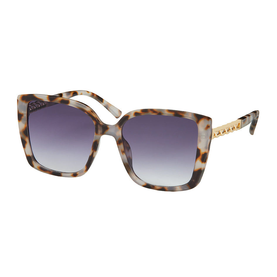 Jade Square Chain Temple Sunglasses - Gray Tortoise