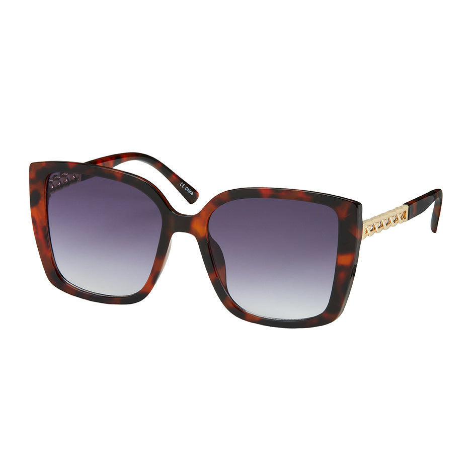 Jade Square Chain Temple Sunglasses - Amber Tortoise