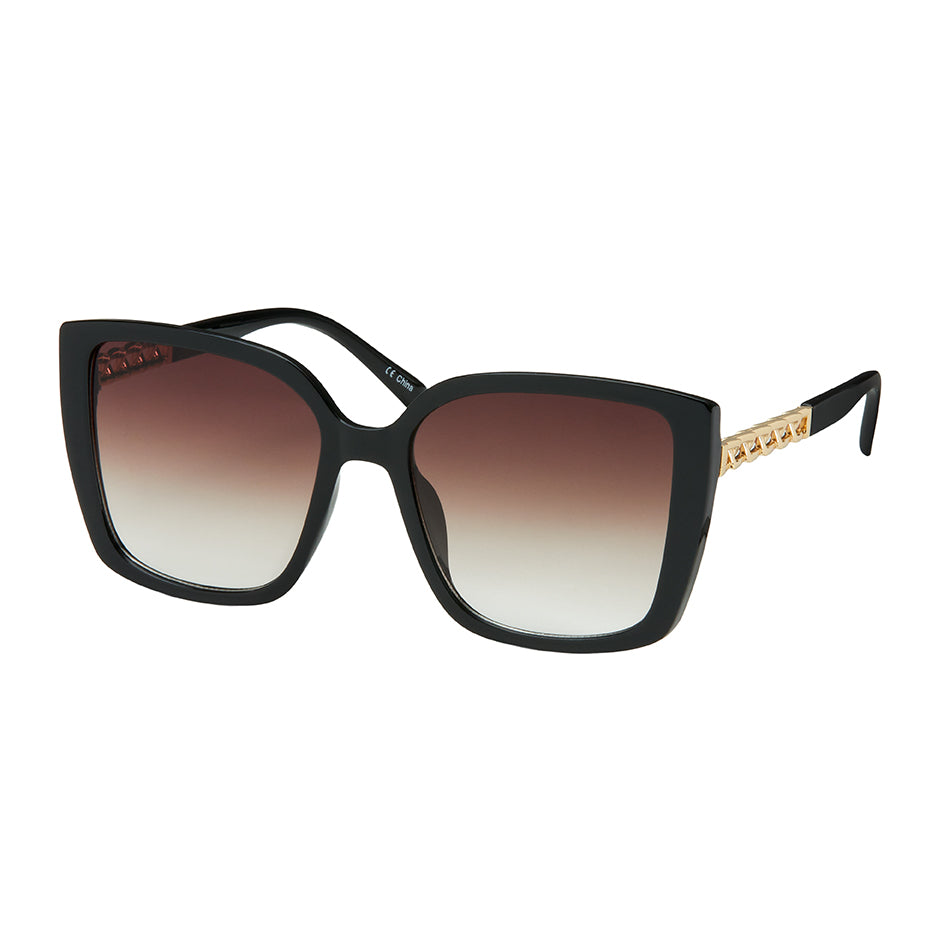 Jade Square Chain Temple Sunglasses - Black