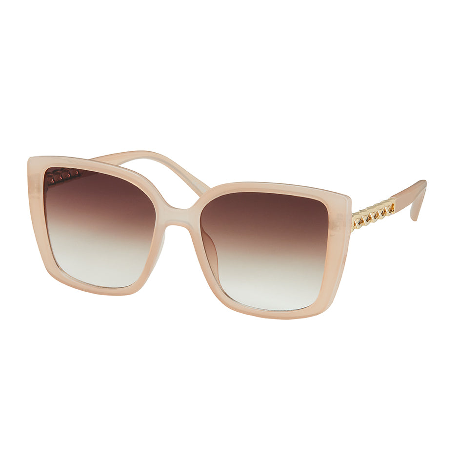 Jade Square Chain Temple Sunglasses - Cream